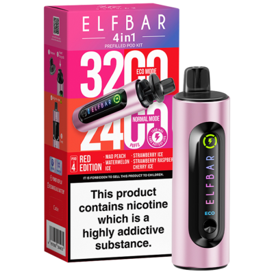 Elfbar 4 in 1 3200 Puffs Rechargeable Battery - Red Edition